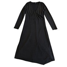Banana Republic Vintage Faux Wrap Wool-Blend Black Dress | L | Asymmetrical Hem