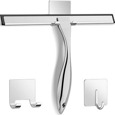 Stainless Steel Shower Squeegee for Car Windshield Shower Doors Bathroom w/ Hook