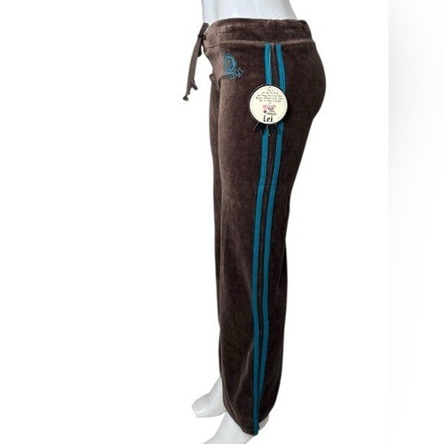 Y2K l.e.i. Velour Track Pants XL | Brown & Teal Drawstring | Low Rise Juicy-Era - Picture 10 of 16