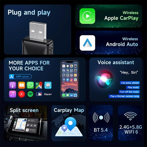 Adattatore Carplay Wireless 2 in 1 Android Adattatore Auto USB Car Dongle Connect Box※ - Foto 8 di 18