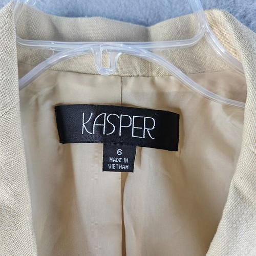 Kasper Linen Blazer Womens Size 6 Biege Lined Safari Chic Retro Stylish - Picture 2 of 8