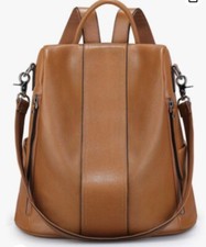 S-zone Women’s Soft Rucksack Backpack Large Brown Genuine Leather Zip Pockets
