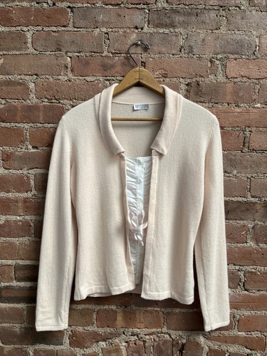 Brunello Cucinelli Women's Faux Blouse Sweater, Sz XS, Pink 100% Cashmere Italy