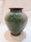 Vintage Teal Green, Gray and Lavender Crackled Vase - PreOwned with Makers Stamp