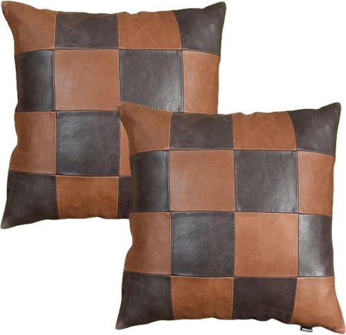 Genuine Leather Chess Style Pillow Cover Throw Case for Living Room & Bedroom - Picture 3 of 8