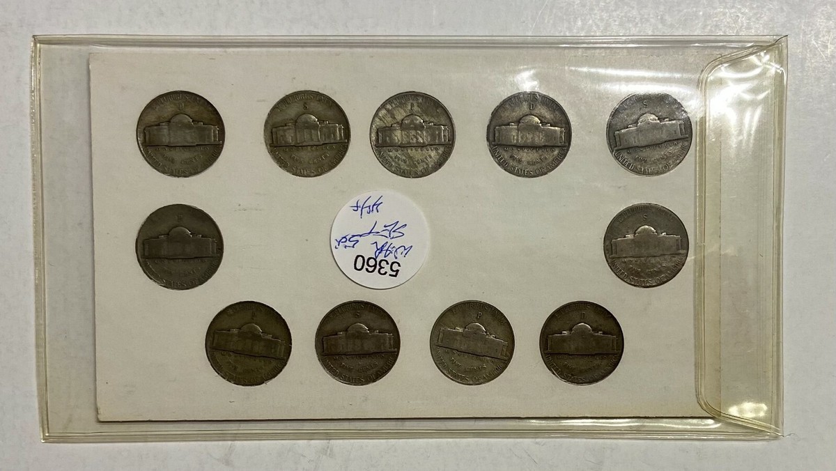 1942-1945 P-D-S Jefferson Silver War Nickel Set Circulated