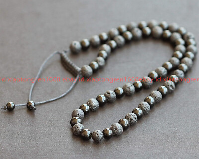 Handmade Natural 10mm Black Lava & 8mm Agate Gemstone Round Beads Necklace 18in
