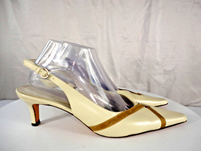 Amalfi Exclusively for Nordstrom Ivory leather Low strappy Heels Womens Size 10B