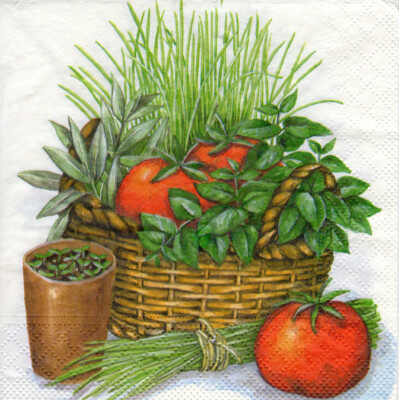 3 Servietten ~ Essen, Pflanze, Tomaten, Gemüse, Gewürze, Kräuter ~ 33x33