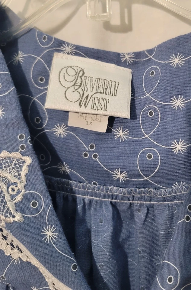 Beverly West Encaje Bordado Azul Imitación Ojales Casa Abrigo Bata Vestido 1X Foto 2 de 4