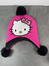 Pink 2016 Hello Kitty Hat Cap Girls 4-16 Distressed Beanie Poms