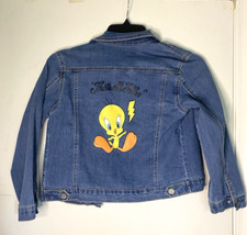 Looney Tunes Tweety Bird Denim Jean Jacket L 10/12 Blue Girls