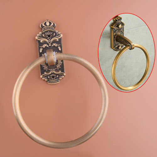 Juego de soporte de anillo colgante de toalla estilo antiguo tallado en bronce - Imagen 1 de 6