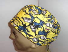 Men's scrub hat, little creatures with friends on yellow, Limited, ties in back