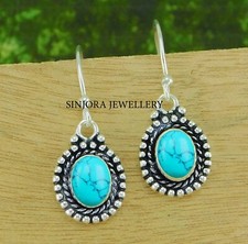 Turquoise Gemstone 925 sterling silver handmade Dangle/Drop Earrings 1.25"