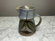 Signed Robin Hopper Studio Art Pottery Creamer Pitcher w/Leaf Design - Canada
