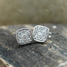 2/7ct Round Moissanite Square Cluster Stud Earrings in 10K White Gold