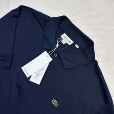 Lacoste Petit Pique Men Solid Navy Short Sleeve Green Logo Polo Shirt XXL NWT