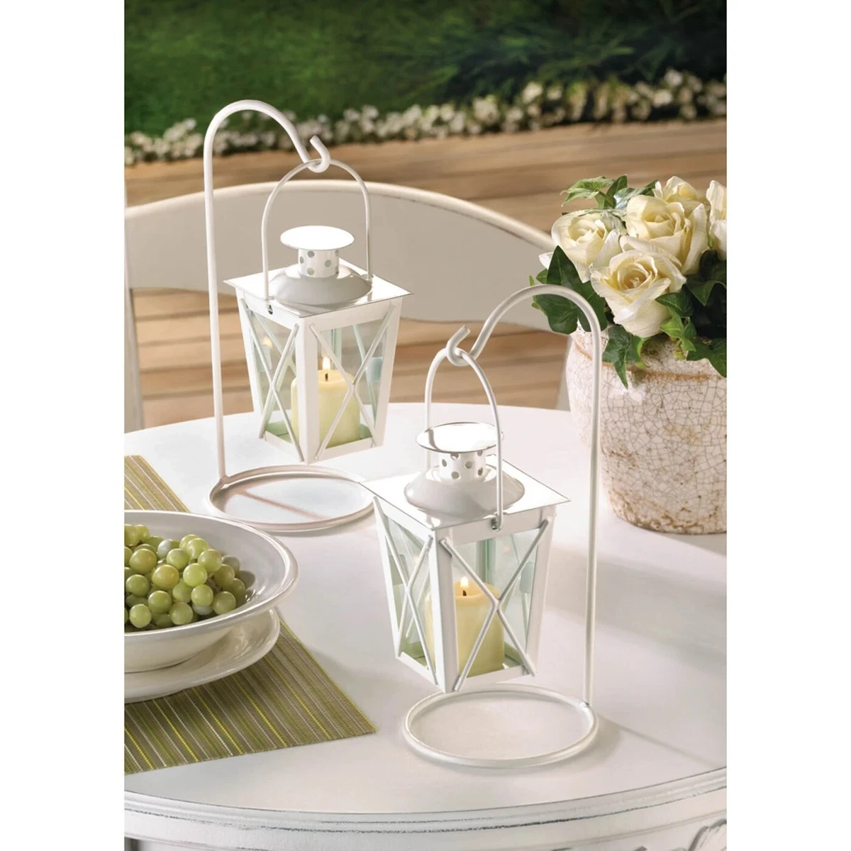 2PCS Small White Candle Holder Lantern Wedding Centerpiece Stand Lamp Home  Decor