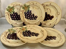 Lot Of 6 Vintage Tabletops VINO 10.75” Yellow Dinner Plate: Grapes • Handcrafted