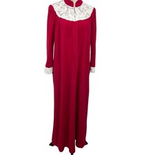 Vtg Vanity Fair Long Robe Women  s S Front Zip 2 Pockets Lace Neck and Cuffs USA