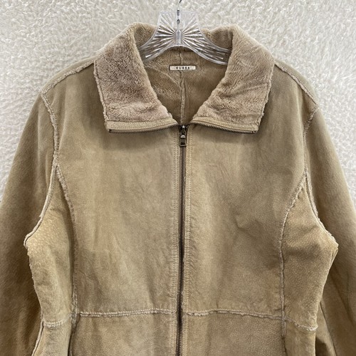 90s Y2K Vintage Suede Leather Jacket Coat Large Tan Faux Fur Afghan Penny Lane - Picture 4 of 10