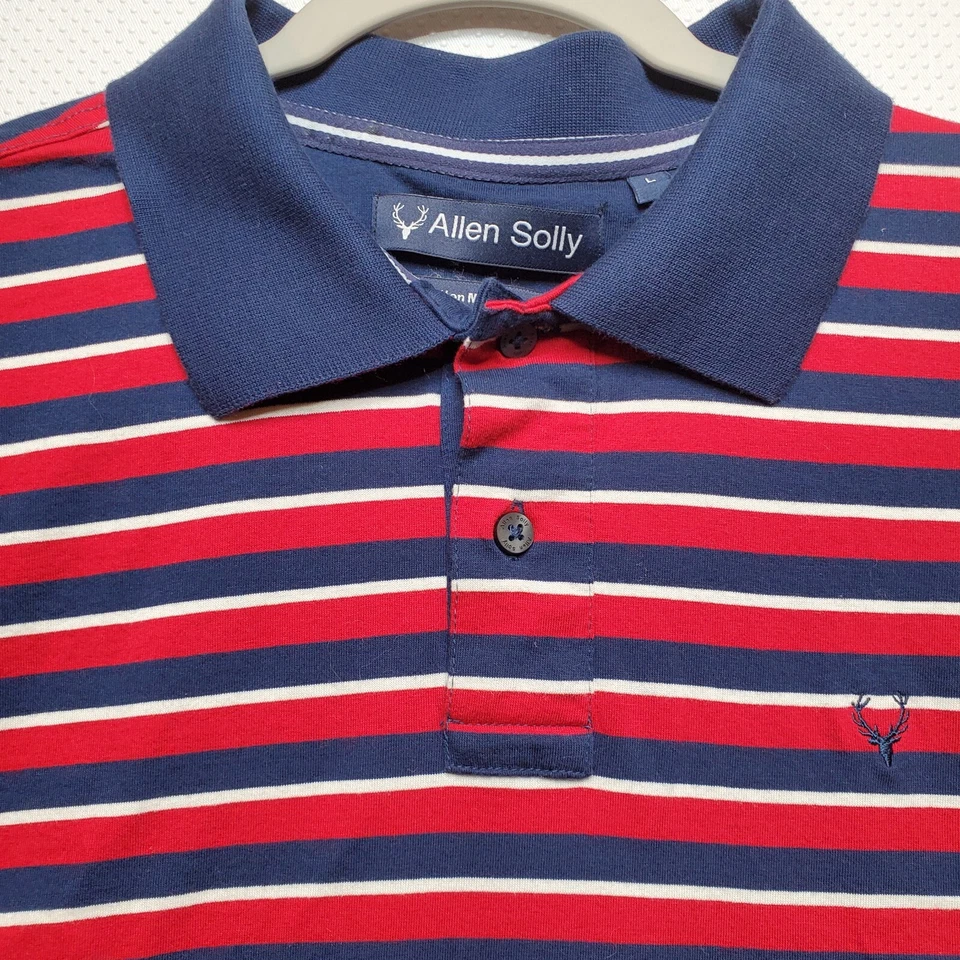 Camisa Polo Allen Solly Para Hombre Grande Roja Blanca Azul Rayas Bordado Logo Algodón Foto 2 de 4