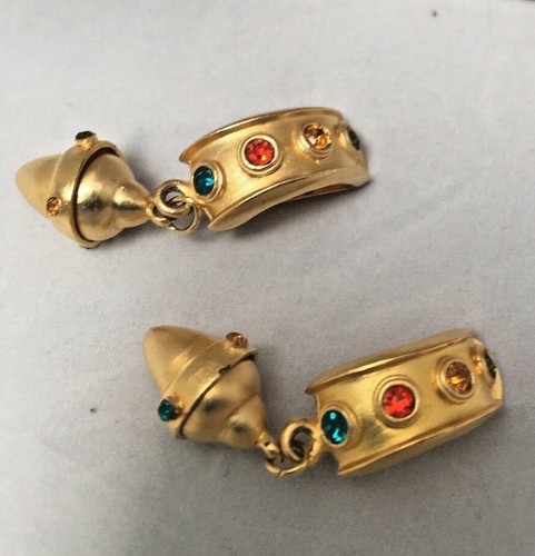 VTG Clip Earrings bright colored Austrian Crystals in 18K gold plate - Picture 5 of 9