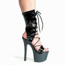 Women Platform Stilettos High Heels Lace Up Party Stage Peep Toe Slingback Shoes
