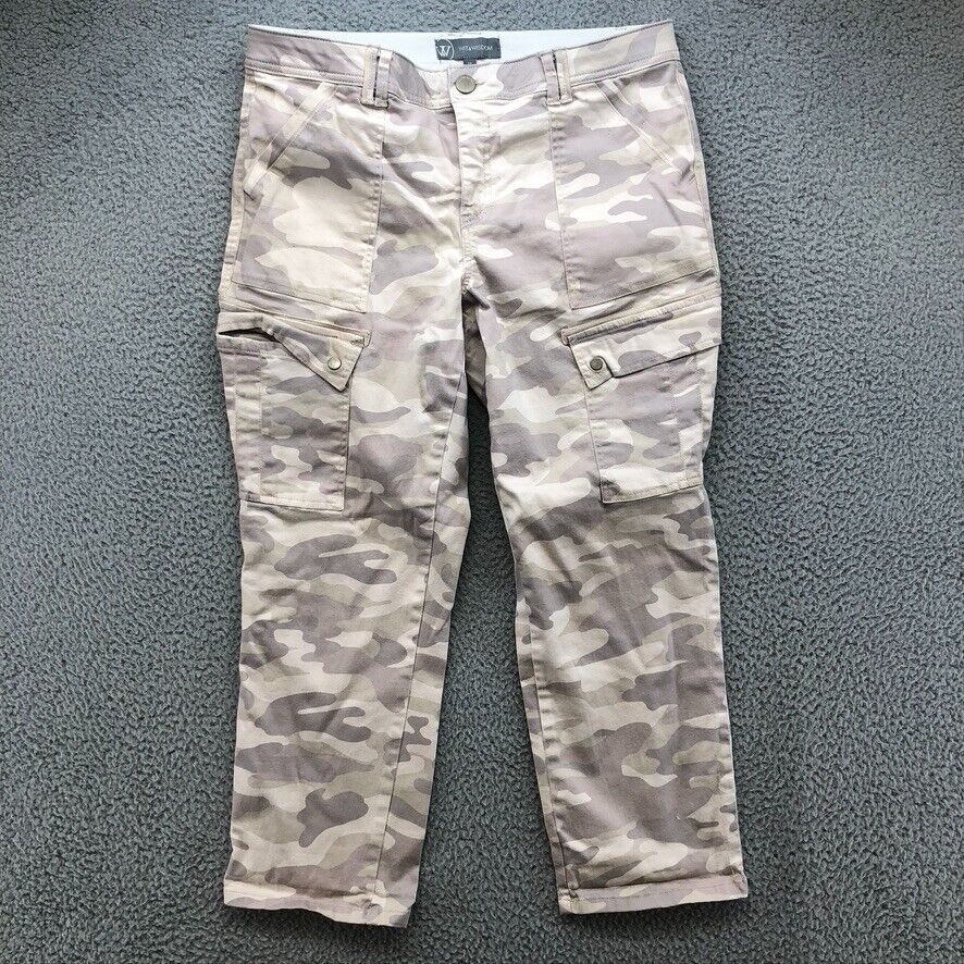 Wit & Wisdom Ab Solution Utility Pants Womens 12 Cream Camouflage Ankle Elastic