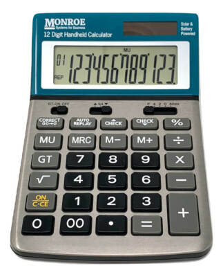 Monroe Handheld 12-Digit Calculator With Check And Correct Functionality