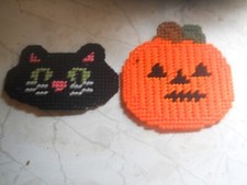 HANDMADE PLASTIC CANVAS HALLOWEEN MAGNETS SET OF 2