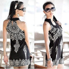 Robe Courte Ultra Souple Extensible Debardeur Chic Sexy Col Brode Taille Unique