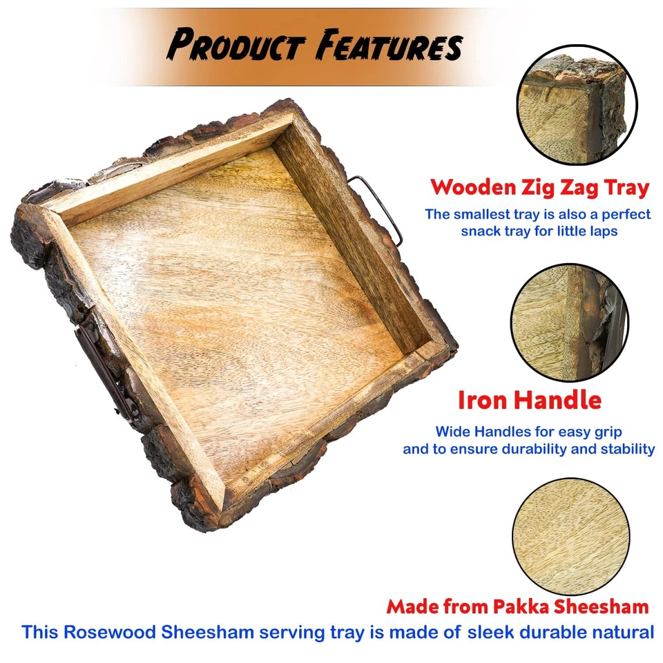 Mango Holz Tablett Handgemachte Quadrat Portion Platte 25 x 25 CM - Bild 3 von 4