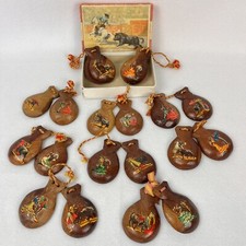 Lot 10 Vintage Spanish Hand-Carved Handmade Wood Castanets Souvenirs Flamenco