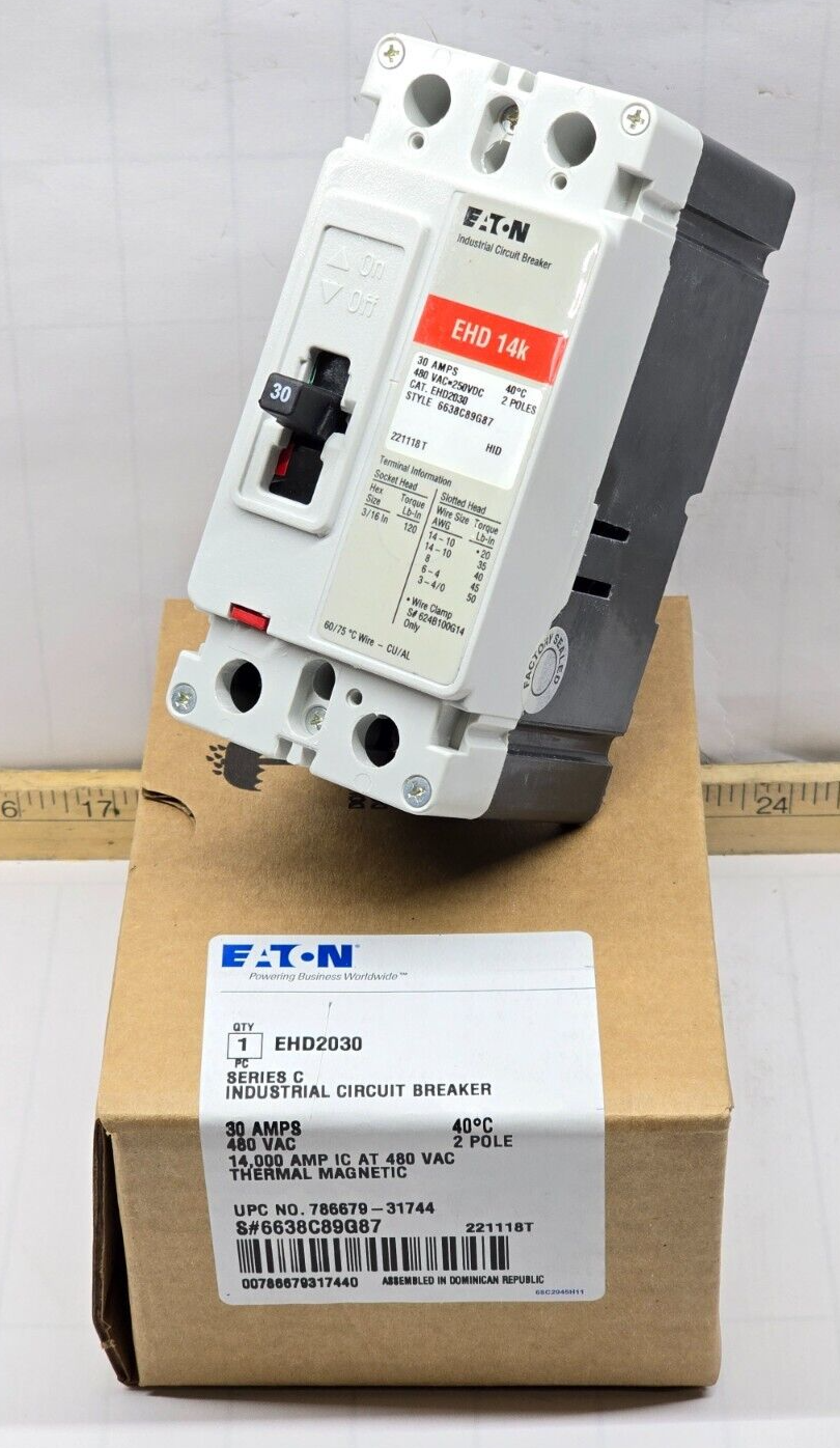 Interruttore AC/DC Eaton Interruttore Magnetotermico Eaton HFD2030 30A 2 Poli | 600 VAC / 250 VDC | Usato Da Quadro Nuovo Interruttore Industriale