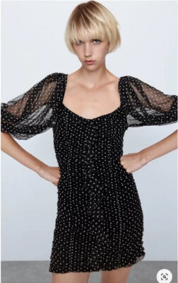 Zara - Polka dot mini black Dress SIZE M NEW - Chic Elegant Wedding Party - Bild 1 von 4