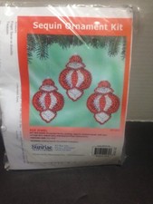 Red Jewel Sequin Beaded Ornament Kit set of 3  New