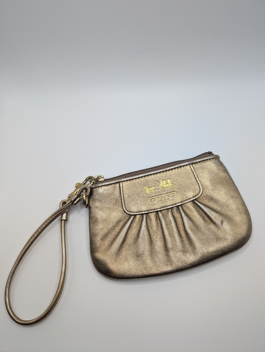 Coach Metallic Gold Leather Zip Wristlet Pouch Wallet Clutch
