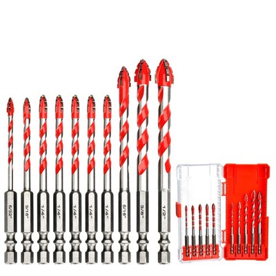 10 PCS Serrated Masonry Drill Bit Set, Hex Shank, Concrete Drill Bit