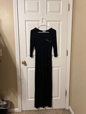 Calvin Klein Black Maxi Dress Women's Size 2 3/4 Sleeve Stretch Pocket