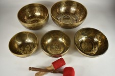 Singing Bowls Set of 5 - Laser Engraving - 6.4kg - Sound Therapy Meditation Sound Mass