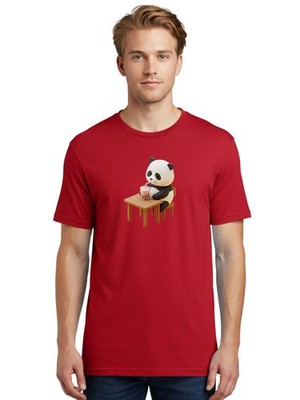 Panda-Drinking-Bubble-Tea-3 Mens Graphic Tee, 100% Cotton, Casual Summer Wear