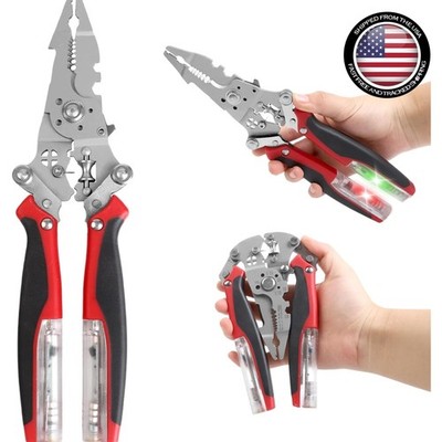 11-in-1 Wire Stripping Pliers with Voltage Tester - Ergonomic Stainless Steel...