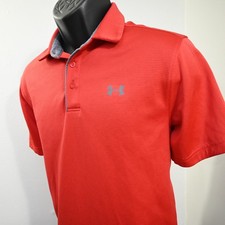 Under Armour Golf Polo Red HeatGear Loose Performance Short Sleeve Mens Medium