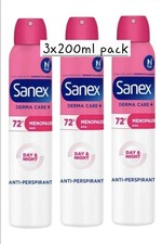 3 x Sanex Derma Care Menopause Antiperspirant Odour Protection Deodorant 3x200ml