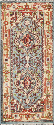 Handmade Heriiz Serapi Oriental Wool Rug Accent Light Blue Foyer Carpet 3x6