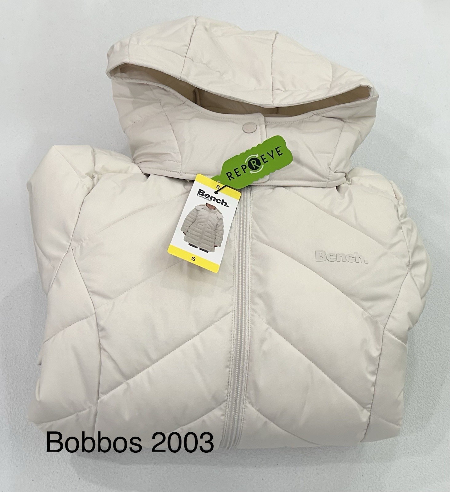 Bench Women's Hooded Long Puffer Coat Jacket, Cream, Size S