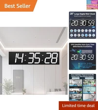 28" GPS Auto-Sync Digital Clock with Remote & Brightness Control, Indoor Use