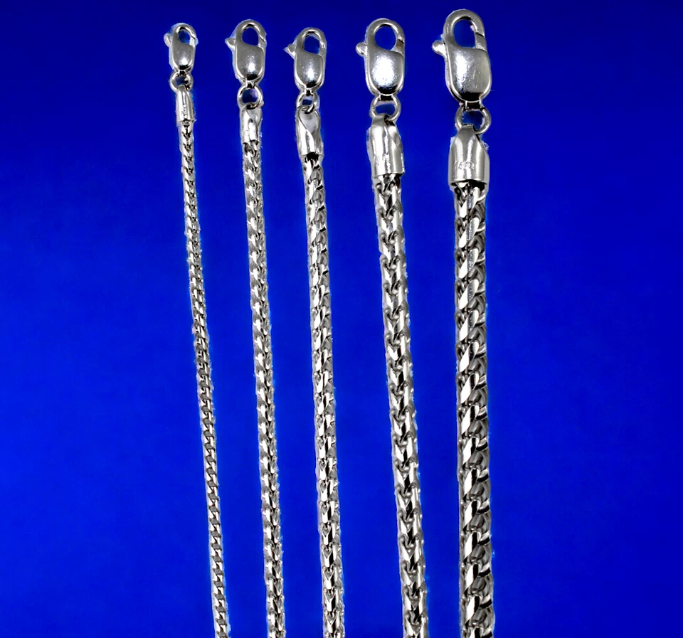 Collar Pulsera Cadena Caja Franco Redonda SÓLIDA Oro Blanco 14K 1mm-4mm 7"-30"